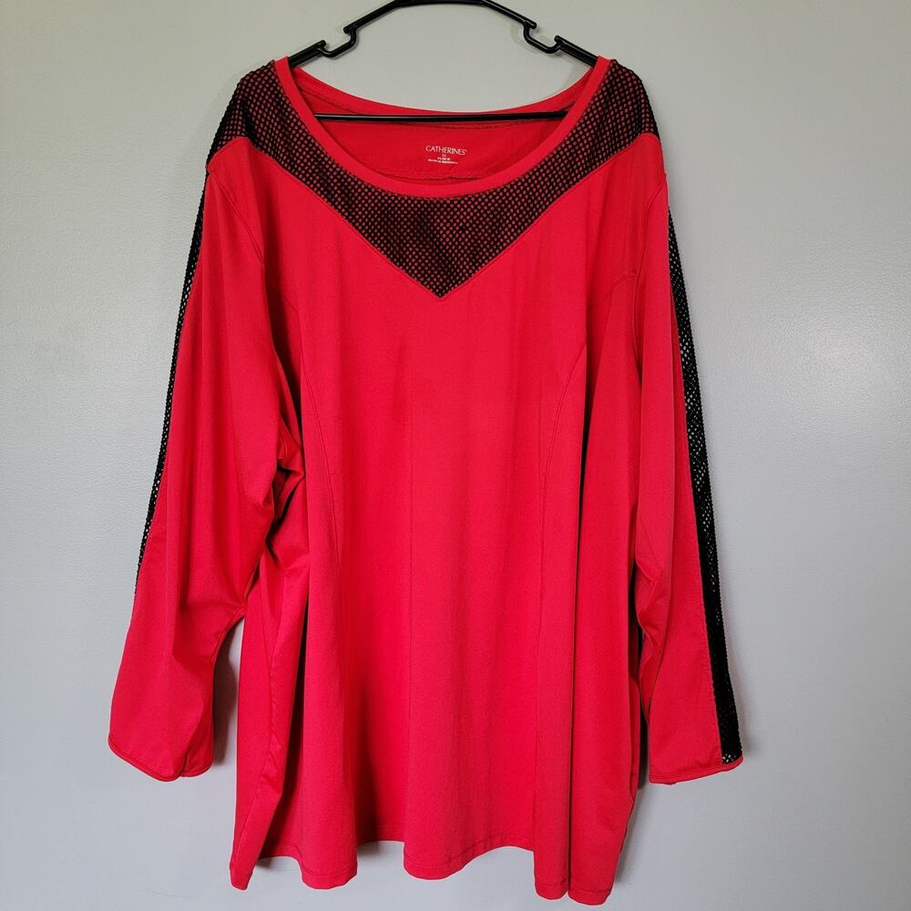 Catherines Fuchsia Pink Top Blouse Womens 5X Athleisure Dopamine Casual Sporty